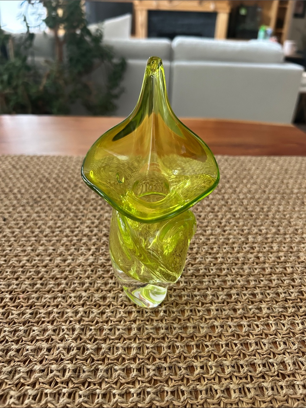 Vintage Neon Yellow MCM Handblown Jack-in -the-pulpit Vase
